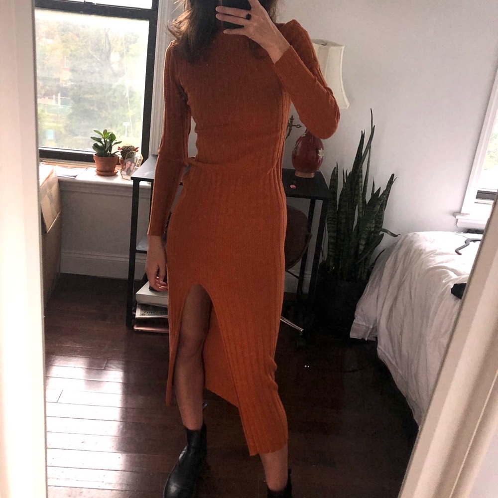 Free People Ribbed Burnt Orange Midi Dress